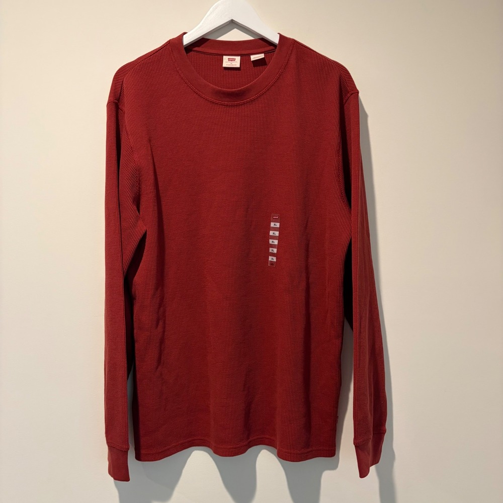 Levis Waffle Knit Thermal Shirt XL Brick Red Long Sleeve Standard Fit A16160080